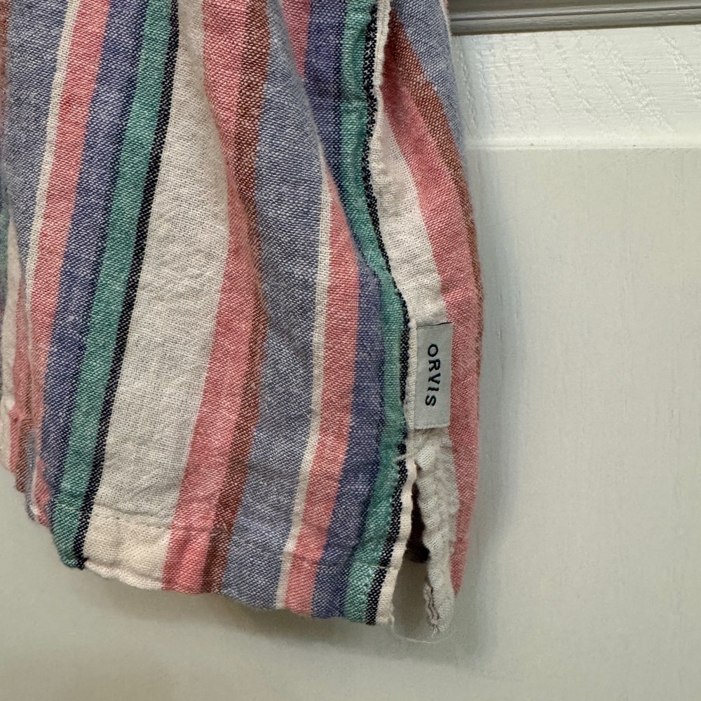 Orvis Women's Linen Blend Striped Button-Down Shirt - Pink, Blue, Green XXL. - Picture 4 of 6